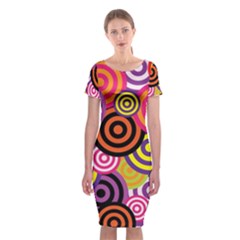 Abstract Circles Background Retro Classic Short Sleeve Midi Dress