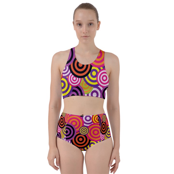 Abstract Circles Background Retro Racer Back Bikini Set