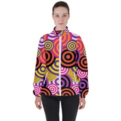 Abstract Circles Background Retro High Neck Windbreaker (women)