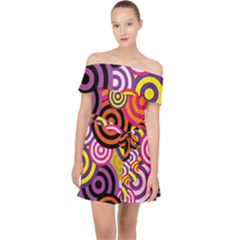 Abstract Circles Background Retro Off Shoulder Chiffon Dress