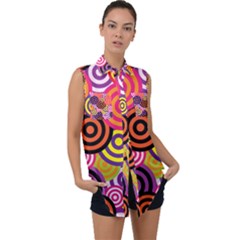 Abstract Circles Background Retro Sleeveless Chiffon Button Shirt