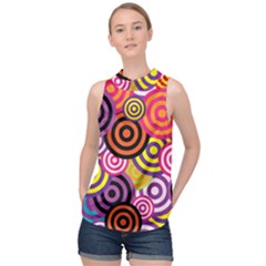 Abstract Circles Background Retro High Neck Satin Top