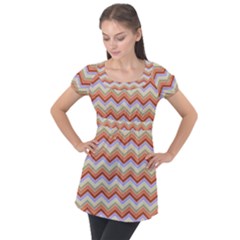 Background Chevron Pattern Design Puff Sleeve Tunic Top