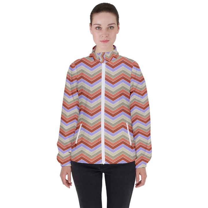 Background Chevron Pattern Design High Neck Windbreaker (Women)