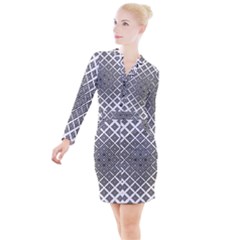 Background Pattern Halftone Button Long Sleeve Dress