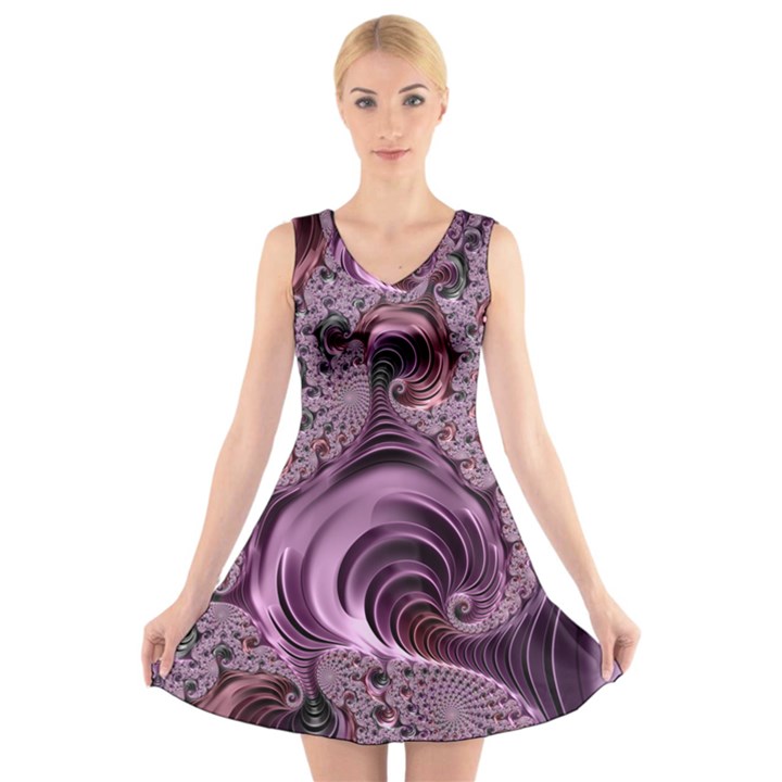 Abstract Art Fractal Art Fractal V-Neck Sleeveless Dress