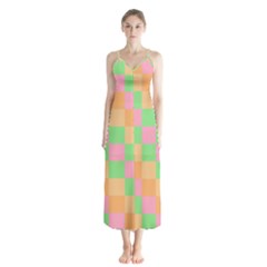 Checkerboard Pastel Squares Button Up Chiffon Maxi Dress by Pakrebo