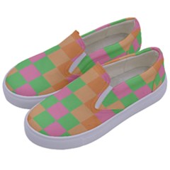 Checkerboard Pastel Squares Kids  Canvas Slip Ons by Pakrebo