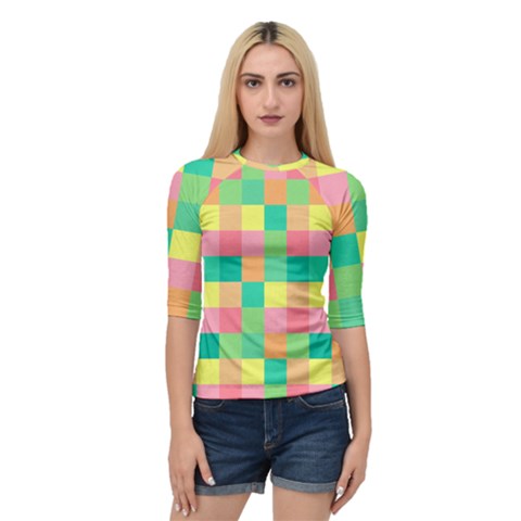 Checkerboard Pastel Squares Quarter Sleeve Raglan Tee by Pakrebo