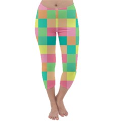 Checkerboard Pastel Squares Capri Winter Leggings  by Pakrebo