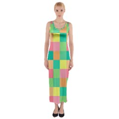 Checkerboard Pastel Squares Fitted Maxi Dress by Pakrebo