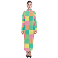 Checkerboard Pastel Squares Turtleneck Maxi Dress by Pakrebo