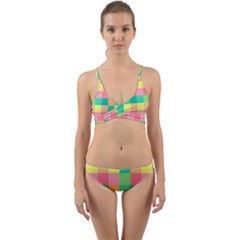 Checkerboard Pastel Squares Wrap Around Bikini Set by Pakrebo