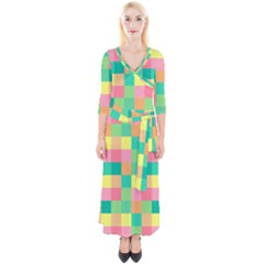 Checkerboard Pastel Squares Quarter Sleeve Wrap Maxi Dress by Pakrebo