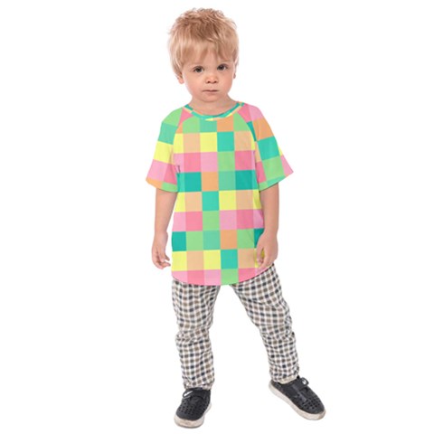 Checkerboard Pastel Squares Kids  Raglan Tee by Pakrebo