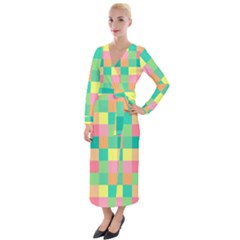 Checkerboard Pastel Squares Velvet Maxi Wrap Dress by Pakrebo