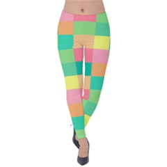 Checkerboard Pastel Squares Velvet Leggings by Pakrebo