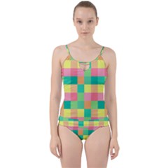 Checkerboard Pastel Squares Cut Out Top Tankini Set by Pakrebo