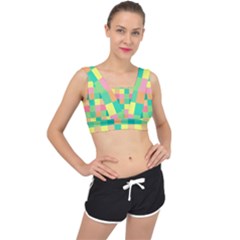 Checkerboard Pastel Squares V-back Sports Bra by Pakrebo