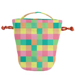 Checkerboard Pastel Squares Drawstring Bucket Bag by Pakrebo