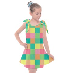 Checkerboard Pastel Squares Kids  Tie Up Tunic Dress by Pakrebo