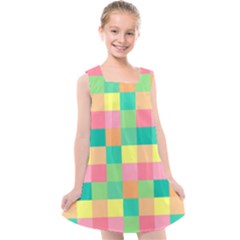 Checkerboard Pastel Squares Kids  Cross Back Dress