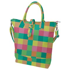 Checkerboard Pastel Squares Buckle Top Tote Bag