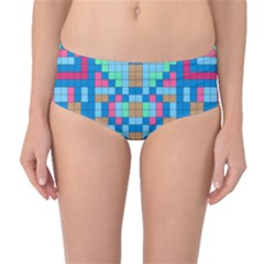 Checkerboard Squares Abstract Mid-waist Bikini Bottoms by Pakrebo