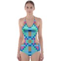 Checkerboard Squares Abstract Cut-Out One Piece Swimsuit View1