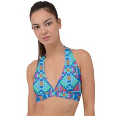 Checkerboard Squares Abstract Halter Plunge Bikini Top