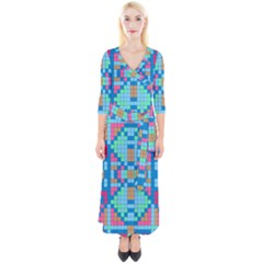 Checkerboard Squares Abstract Quarter Sleeve Wrap Maxi Dress by Pakrebo