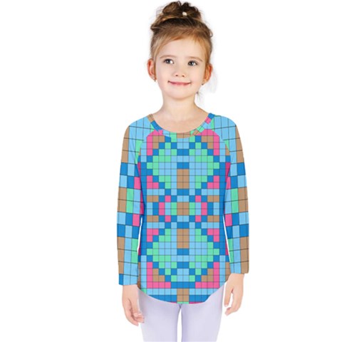 Checkerboard Squares Abstract Kids  Long Sleeve Tee by Pakrebo