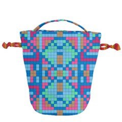 Checkerboard Squares Abstract Drawstring Bucket Bag by Pakrebo