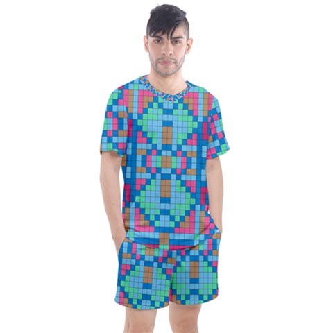 Checkerboard Squares Abstract Men s Mesh Tee And Shorts Set by Pakrebo