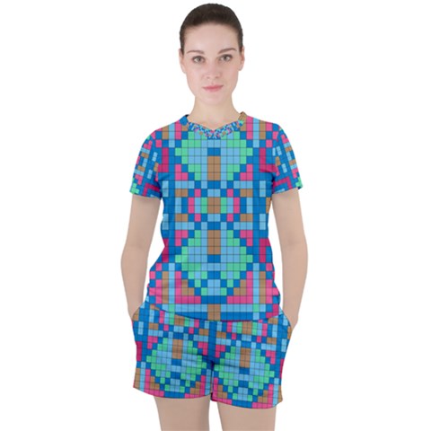 Checkerboard Squares Abstract Women s Tee And Shorts Set by Pakrebo