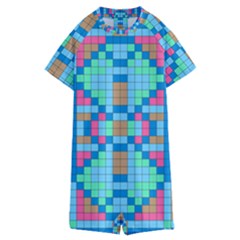 Checkerboard Squares Abstract Kids  Boyleg Half Suit Swimwear