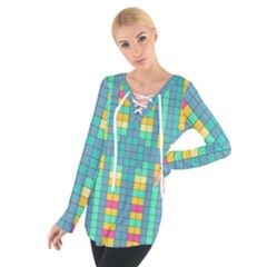 Checkerboard Squares Abstract Tie Up Tee by Pakrebo