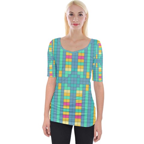 Checkerboard Squares Abstract Wide Neckline Tee by Pakrebo