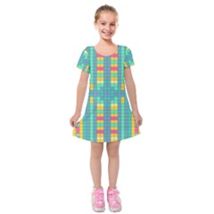 Checkerboard Squares Abstract Kids  Short Sleeve Velvet Dress by Pakrebo