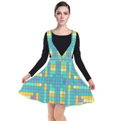 Checkerboard Squares Abstract Plunge Pinafore Dress