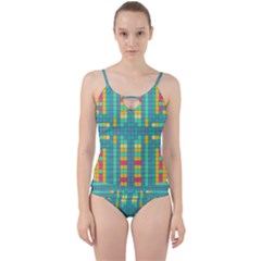 Checkerboard Squares Abstract Cut Out Top Tankini Set by Pakrebo