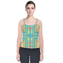 Checkerboard Squares Abstract Velvet Spaghetti Strap Top by Pakrebo