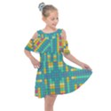 Checkerboard Squares Abstract Kids  Shoulder Cutout Chiffon Dress View1