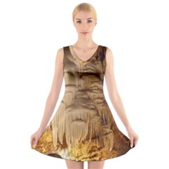 Caverns Rock Formation Cave Rock V-neck Sleeveless Dress by Pakrebo