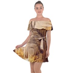 Caverns Rock Formation Cave Rock Off Shoulder Velour Dress by Pakrebo