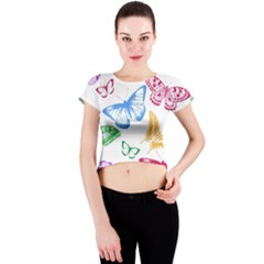 Butterfly Butterflies Vintage Crew Neck Crop Top by Pakrebo