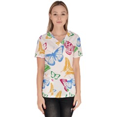 Butterfly Butterflies Vintage Women s V-neck Scrub Top by Pakrebo