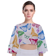 Butterfly Butterflies Vintage Tie Back Butterfly Sleeve Chiffon Top by Pakrebo