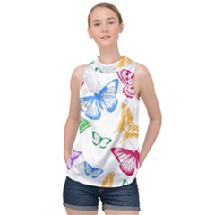 Butterfly Butterflies Vintage High Neck Satin Top