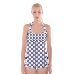 Black Pattern Halftone Wallpaper Boyleg Halter Swimsuit  by Pakrebo